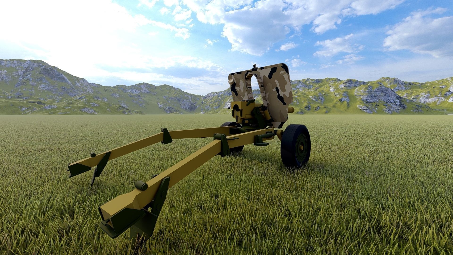 Howitzer 105mm cannon gun low poly Low-poly 3D model_5