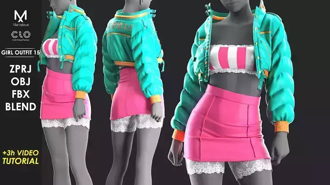 Girls Outfit 15 - Marvelous Designer with Video Process 3D model Girls Outfit 15 - Marvelous Designer with Video Process 3D model
