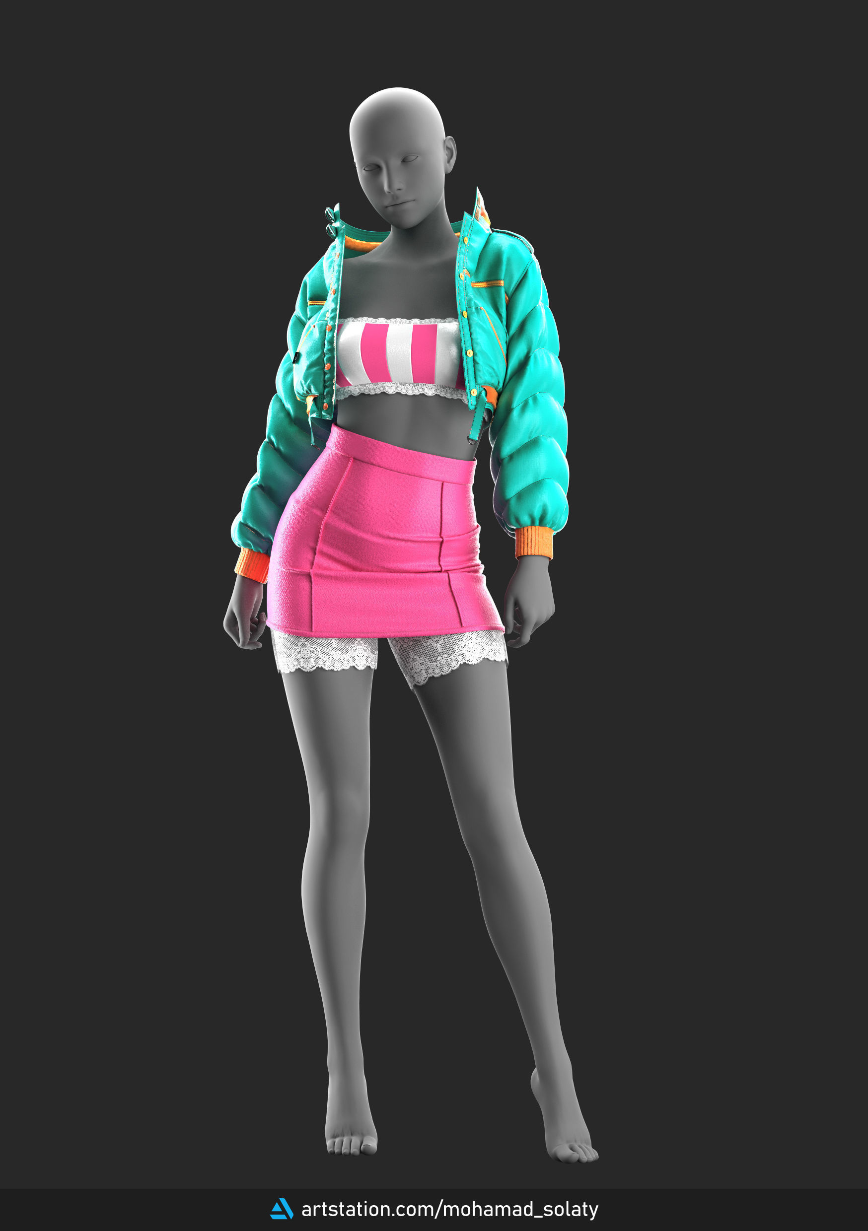 Girls Outfit 15 - Marvelous Designer with Video Process 3D model_3