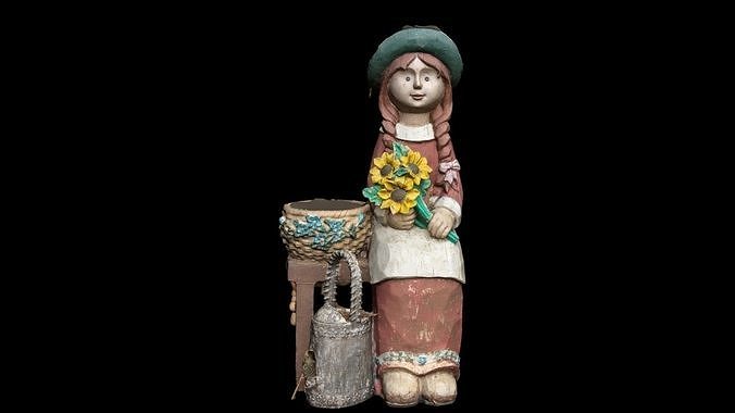 Floral Girl Wood Garden Ornament Planter made with Photogammetry 3D model