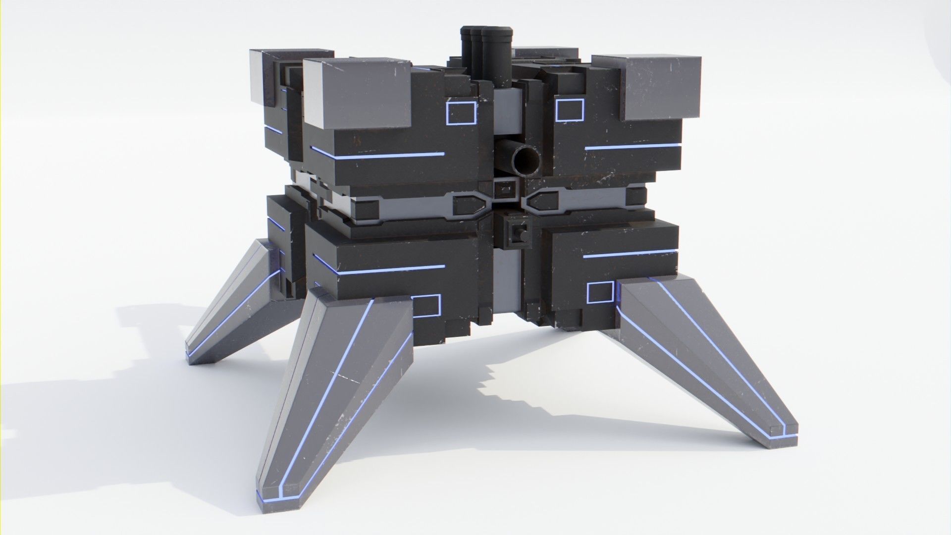 Sci-Fi Cannons 2-Pack Low-poly 3D model_4