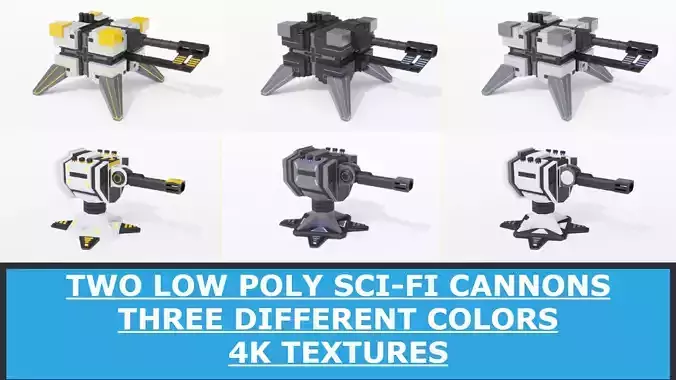 Sci-Fi Cannons 2-Pack Low-poly 3D model