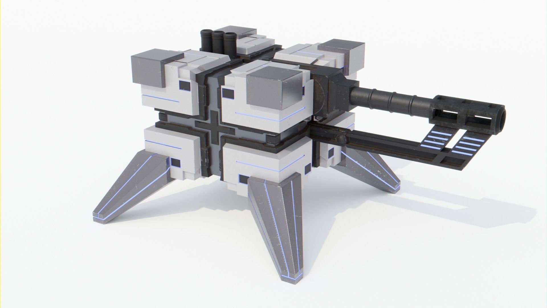 Sci-Fi Cannons 2-Pack Low-poly 3D model_2