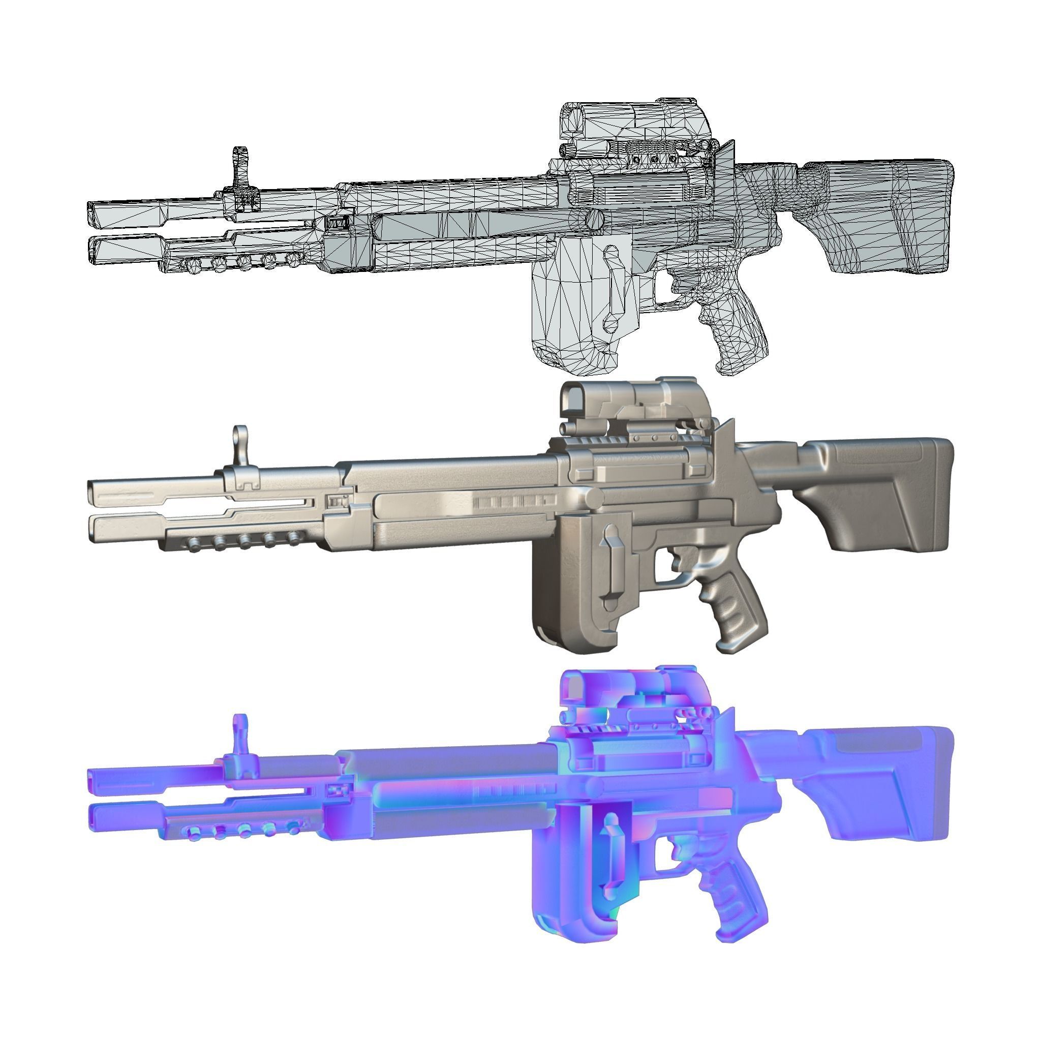 Sci-Fi LMG Low-poly 3D model_2