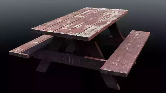 Weathered Picnic Table - High Fidelity Low-poly 3D model