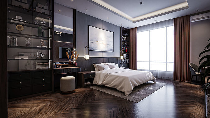 Bedroom Contemporer  Blender - Fbx - Obj 3D model 5