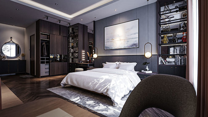 Bedroom Contemporer  Blender - Fbx - Obj 3D model 2
