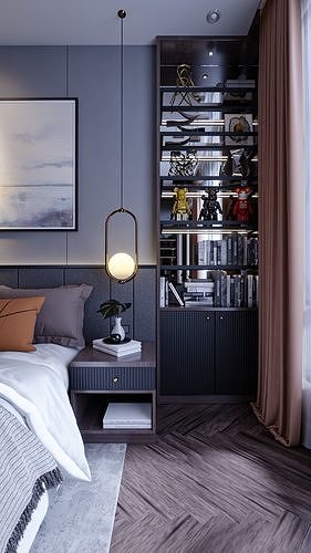 Bedroom Contemporer  Blender - Fbx - Obj 3D model 6