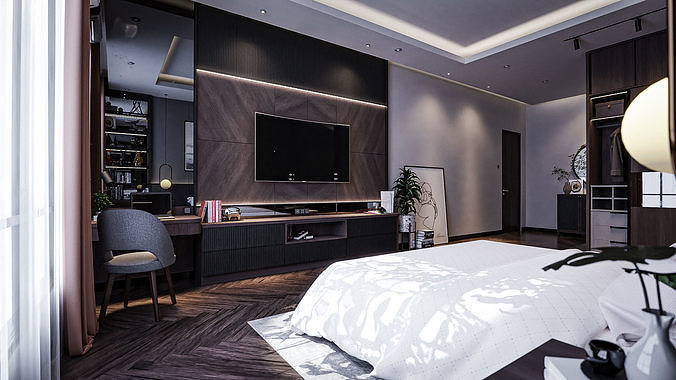 Bedroom Contemporer  Blender - Fbx - Obj 3D model 3