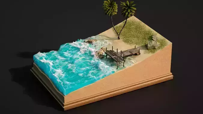 Beach Ocean Animated 3D model