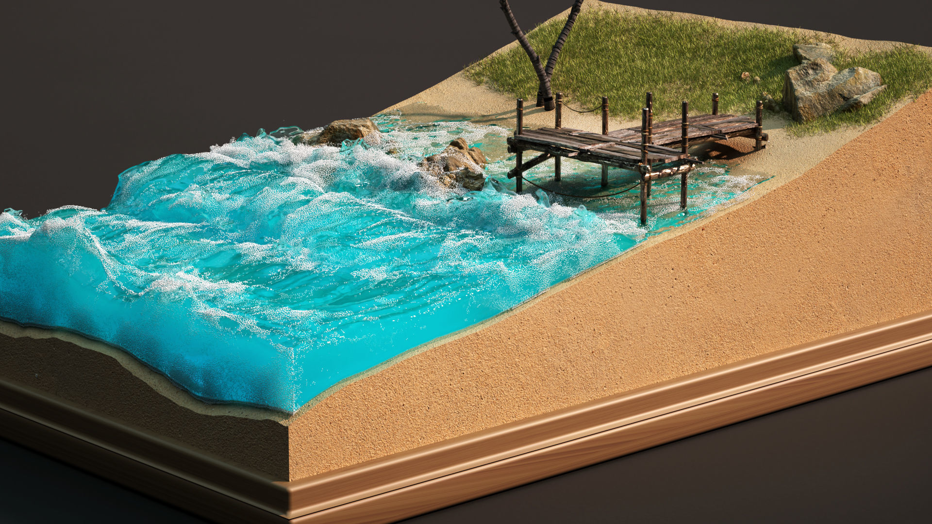 Beach Ocean Animated 3D model_4