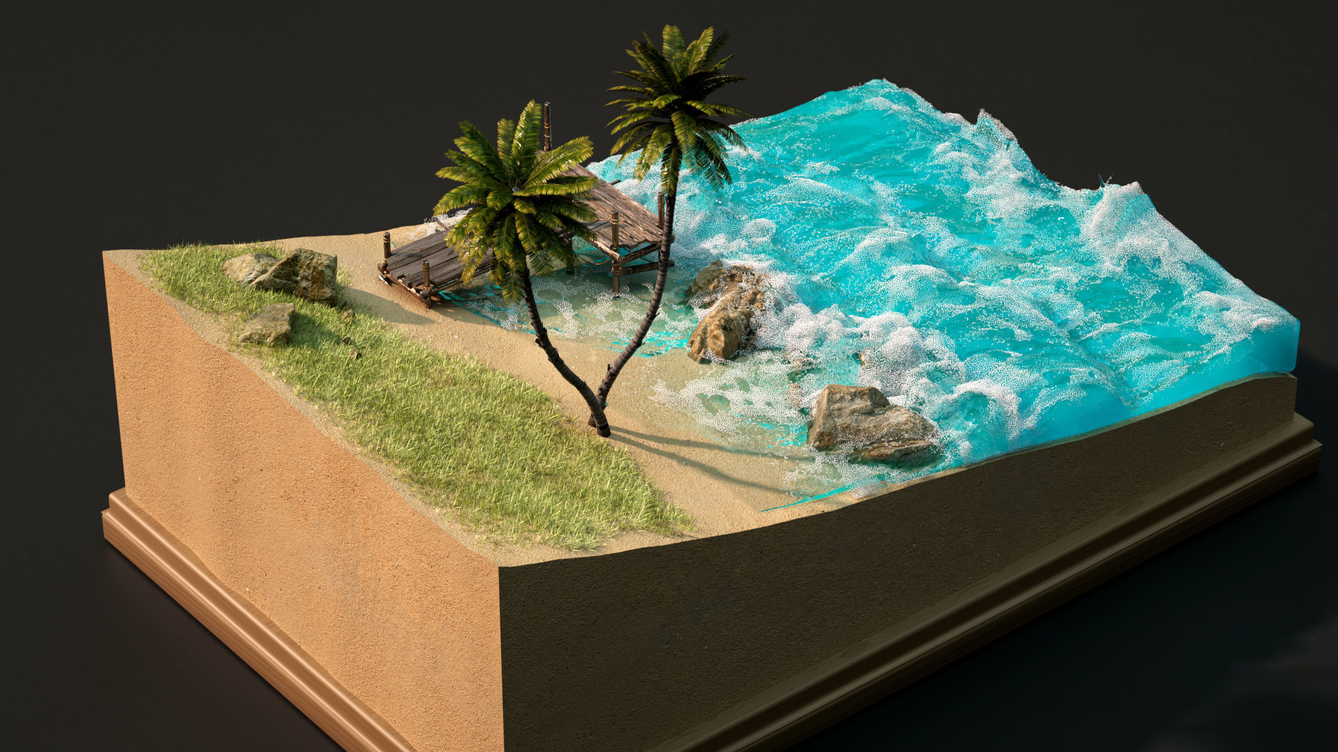 Beach Ocean Animated 3D model_5