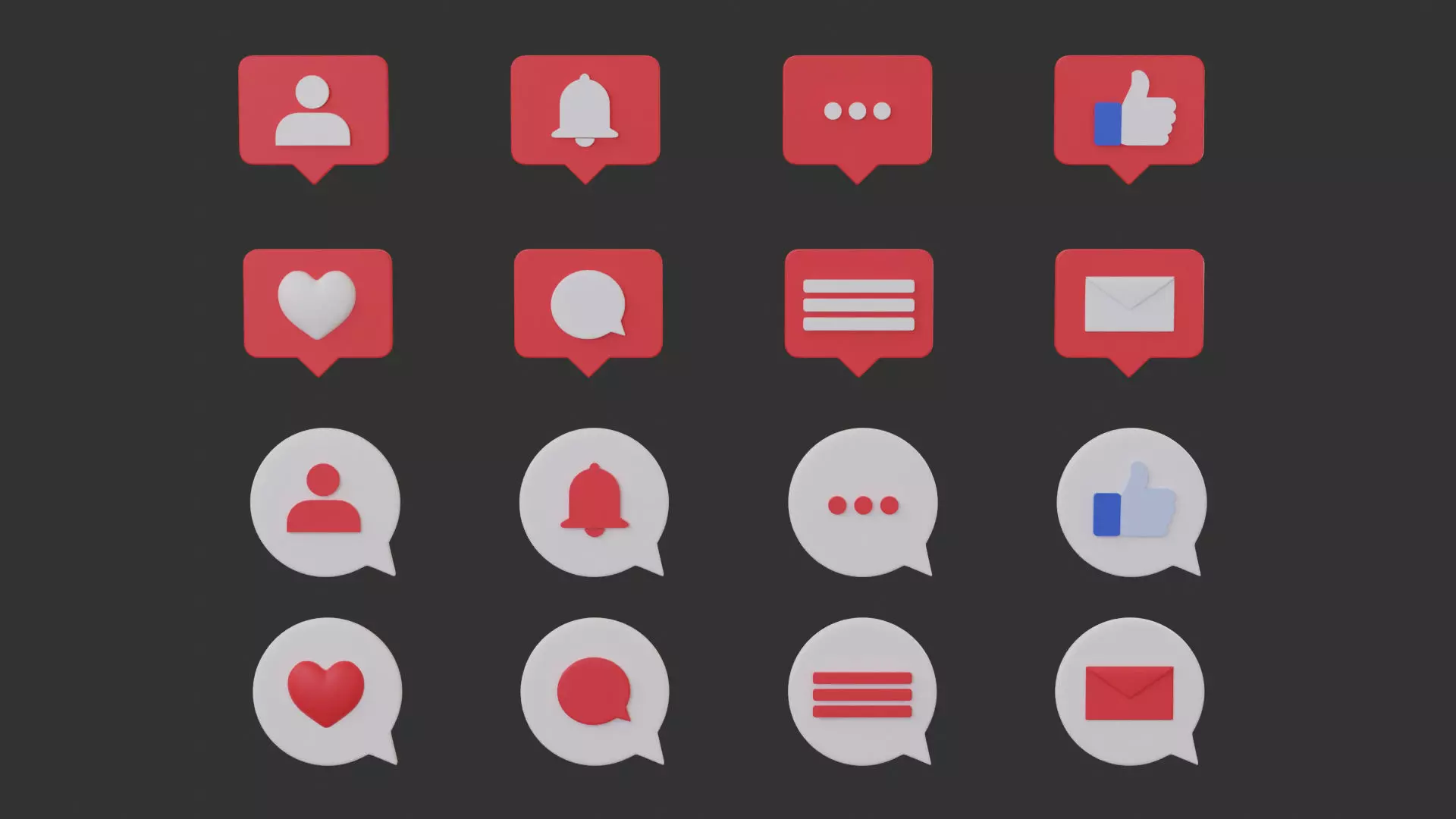 Bubble Notification Icon Set 3D model_0