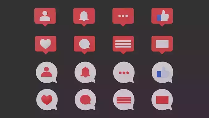 Bubble Notification Icon Set 3D model