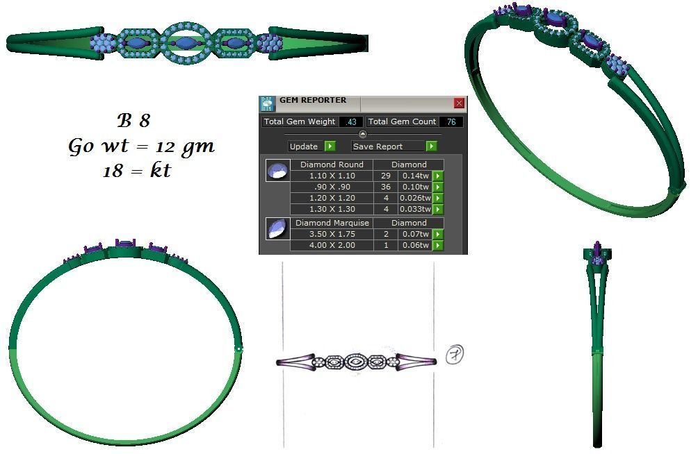 Women Bracelet 3dm STL OBJ FBX Renders details 3D print model_3