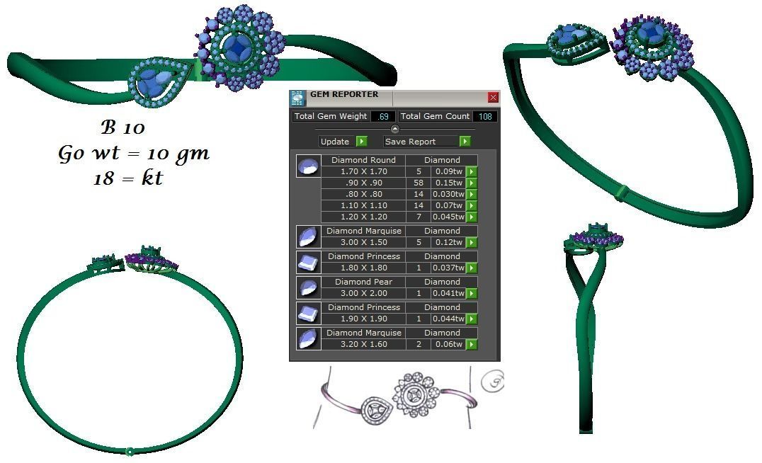 Women Bracelet 3dm STL OBJ FBX Renders details 3D print model_3