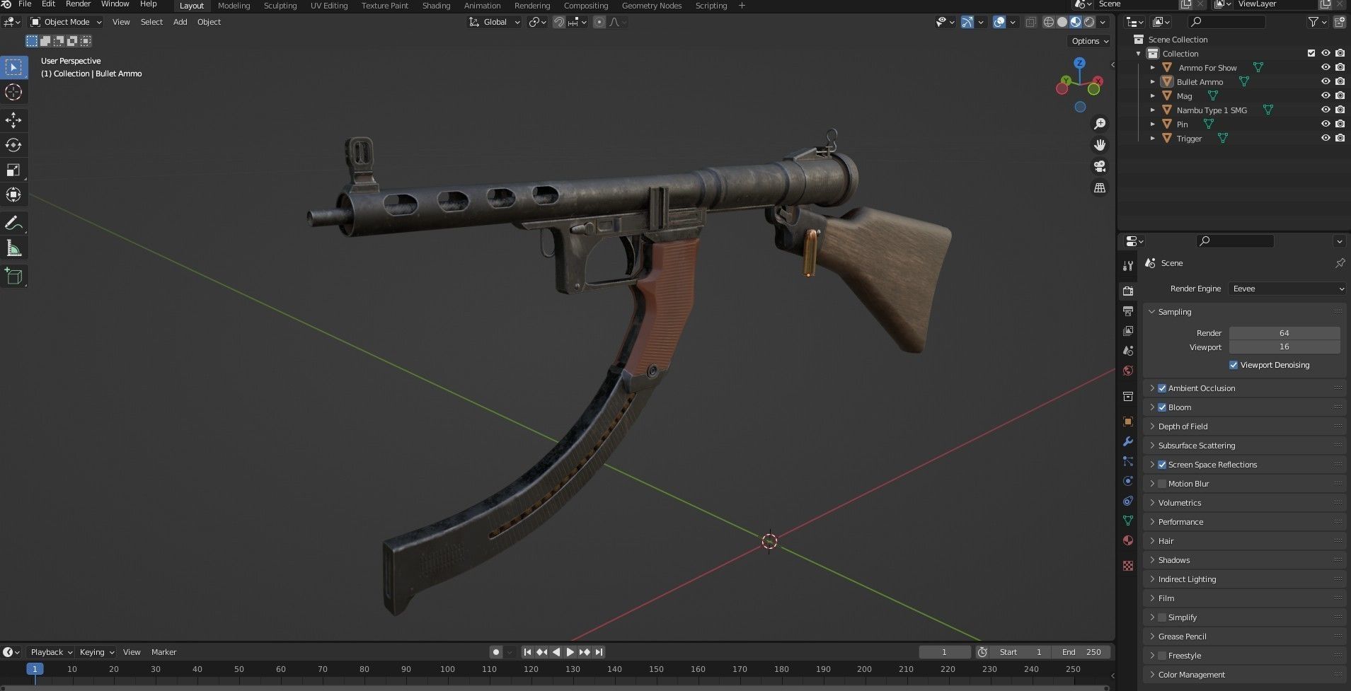 Japanese  Type 1 Nambu Sub Machine Gun  Low-poly 3D model_18