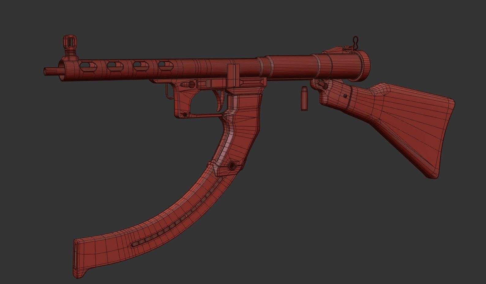 Japanese  Type 1 Nambu Sub Machine Gun  Low-poly 3D model_20