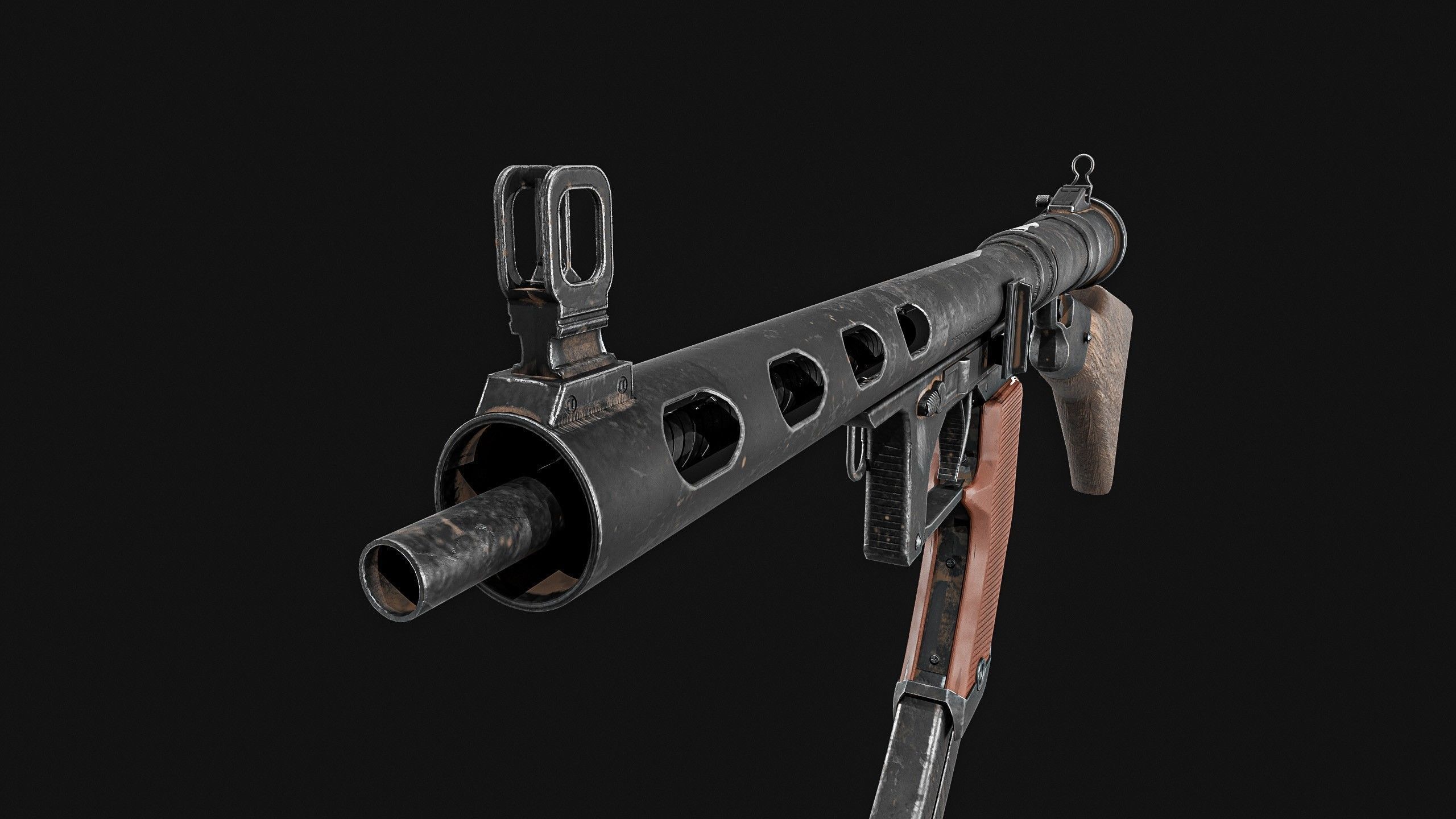 Japanese  Type 1 Nambu Sub Machine Gun  Low-poly 3D model_10