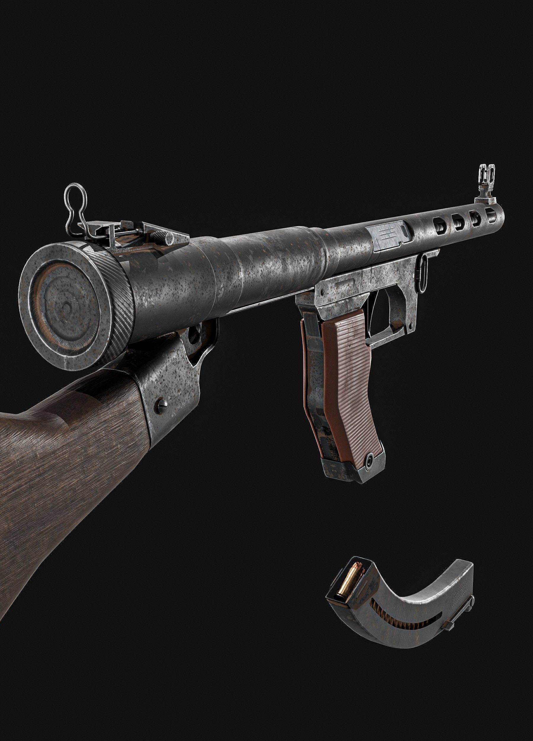Japanese  Type 1 Nambu Sub Machine Gun  Low-poly 3D model_1