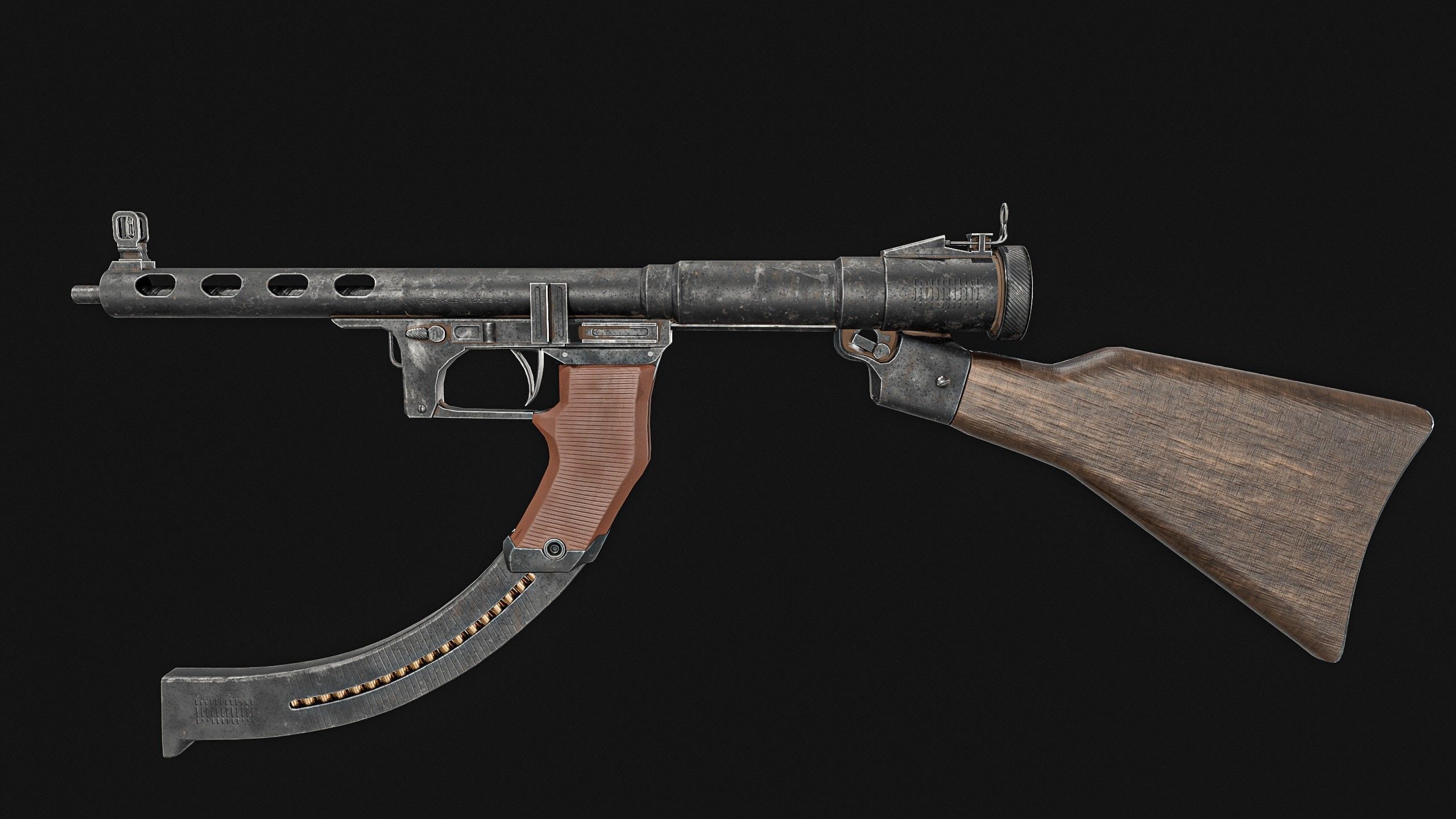 Japanese  Type 1 Nambu Sub Machine Gun  Low-poly 3D model_7