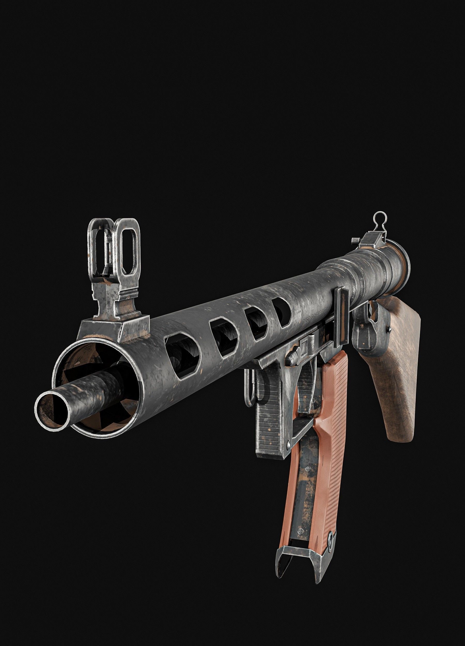 Japanese  Type 1 Nambu Sub Machine Gun  Low-poly 3D model_8