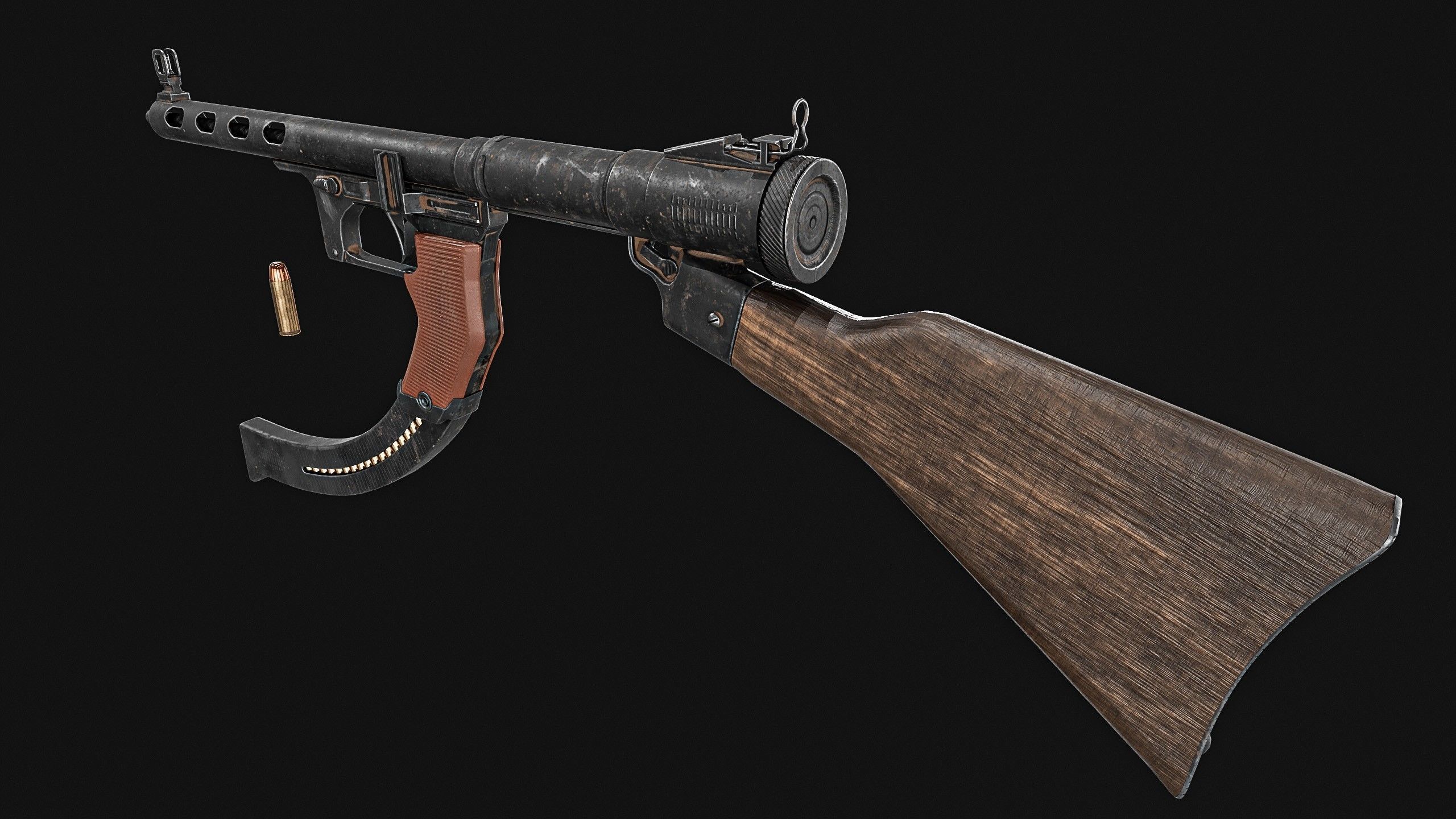 Japanese  Type 1 Nambu Sub Machine Gun  Low-poly 3D model_6