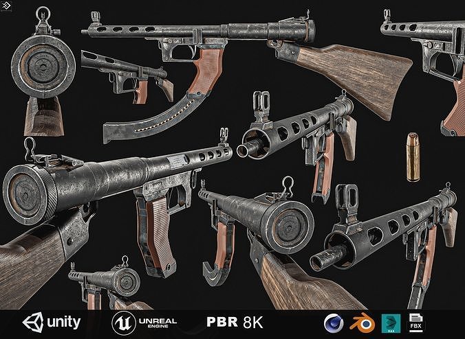 Japanese  Type 1 Nambu Sub Machine Gun  Low-poly 3D model
