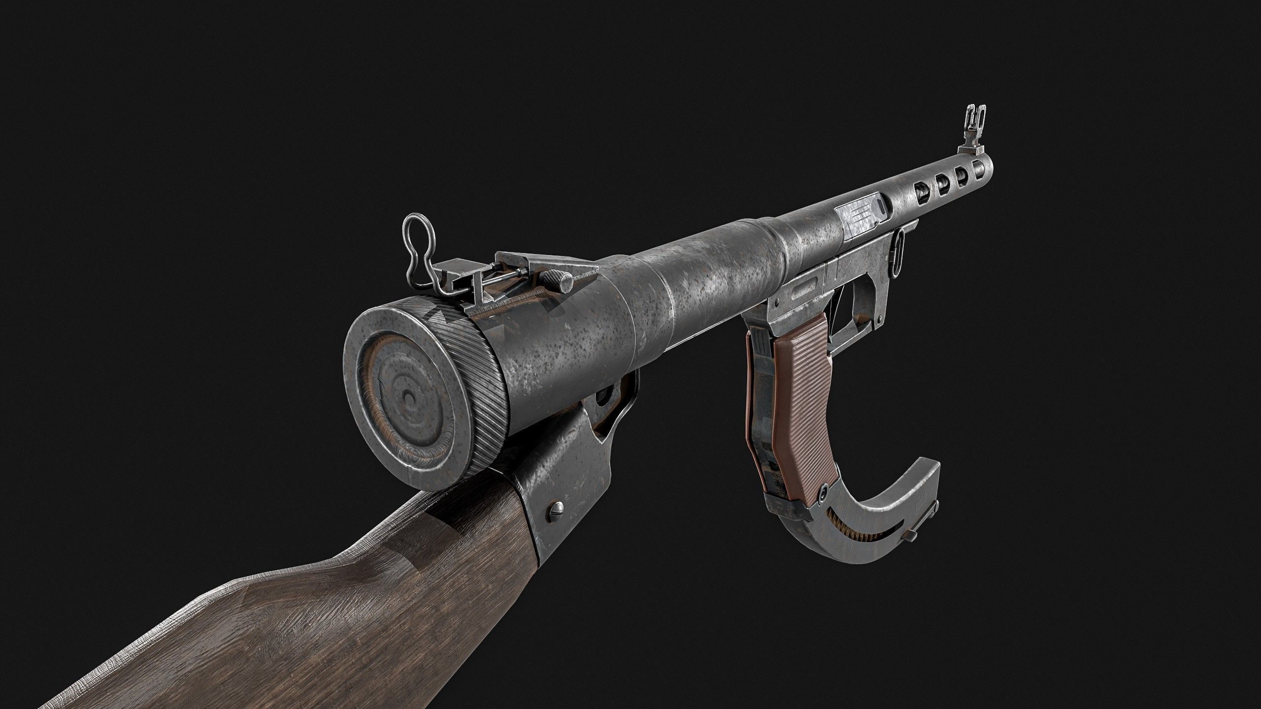 Japanese  Type 1 Nambu Sub Machine Gun  Low-poly 3D model_3
