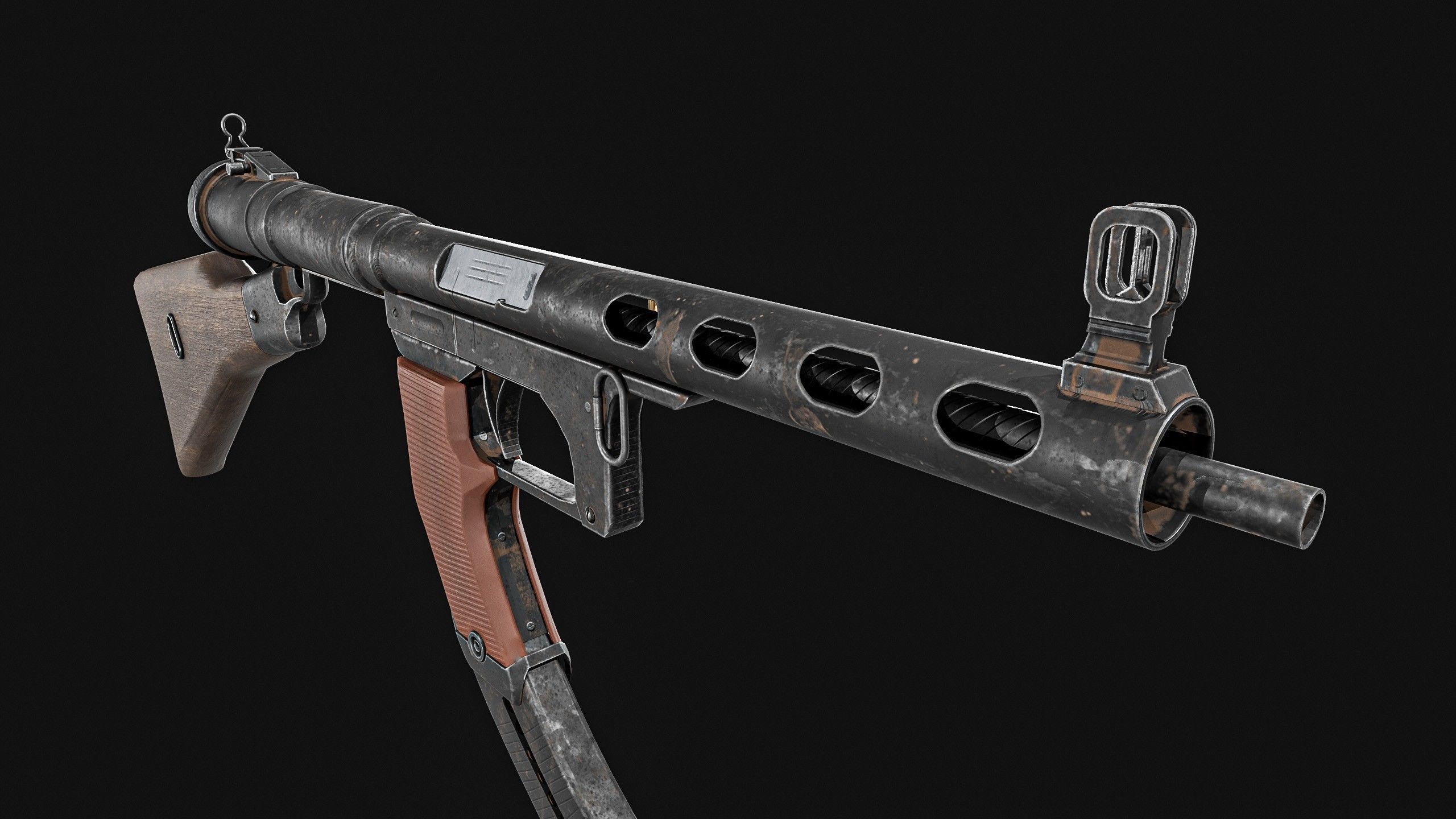 Japanese  Type 1 Nambu Sub Machine Gun  Low-poly 3D model_9