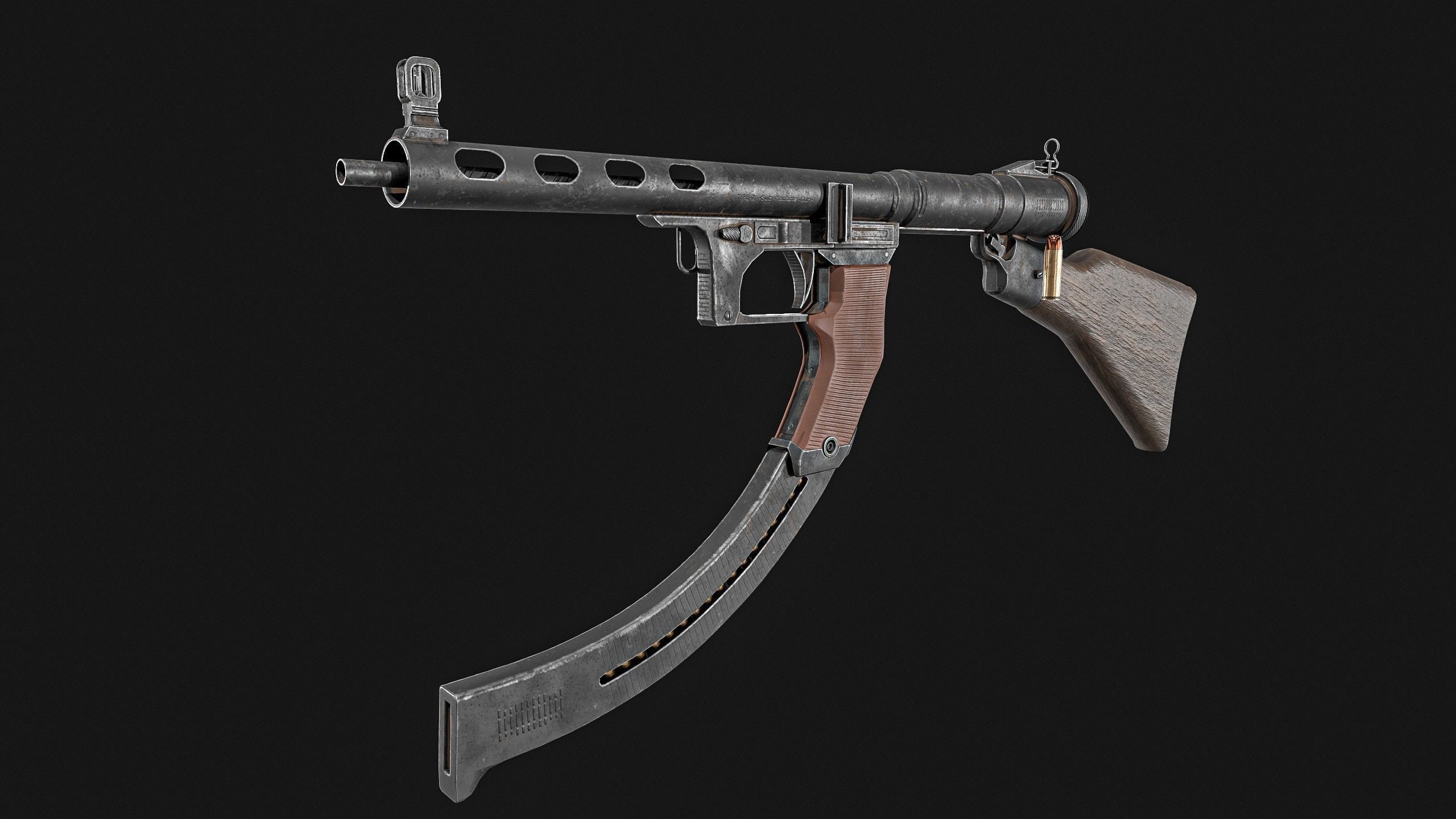 Japanese  Type 1 Nambu Sub Machine Gun  Low-poly 3D model_5