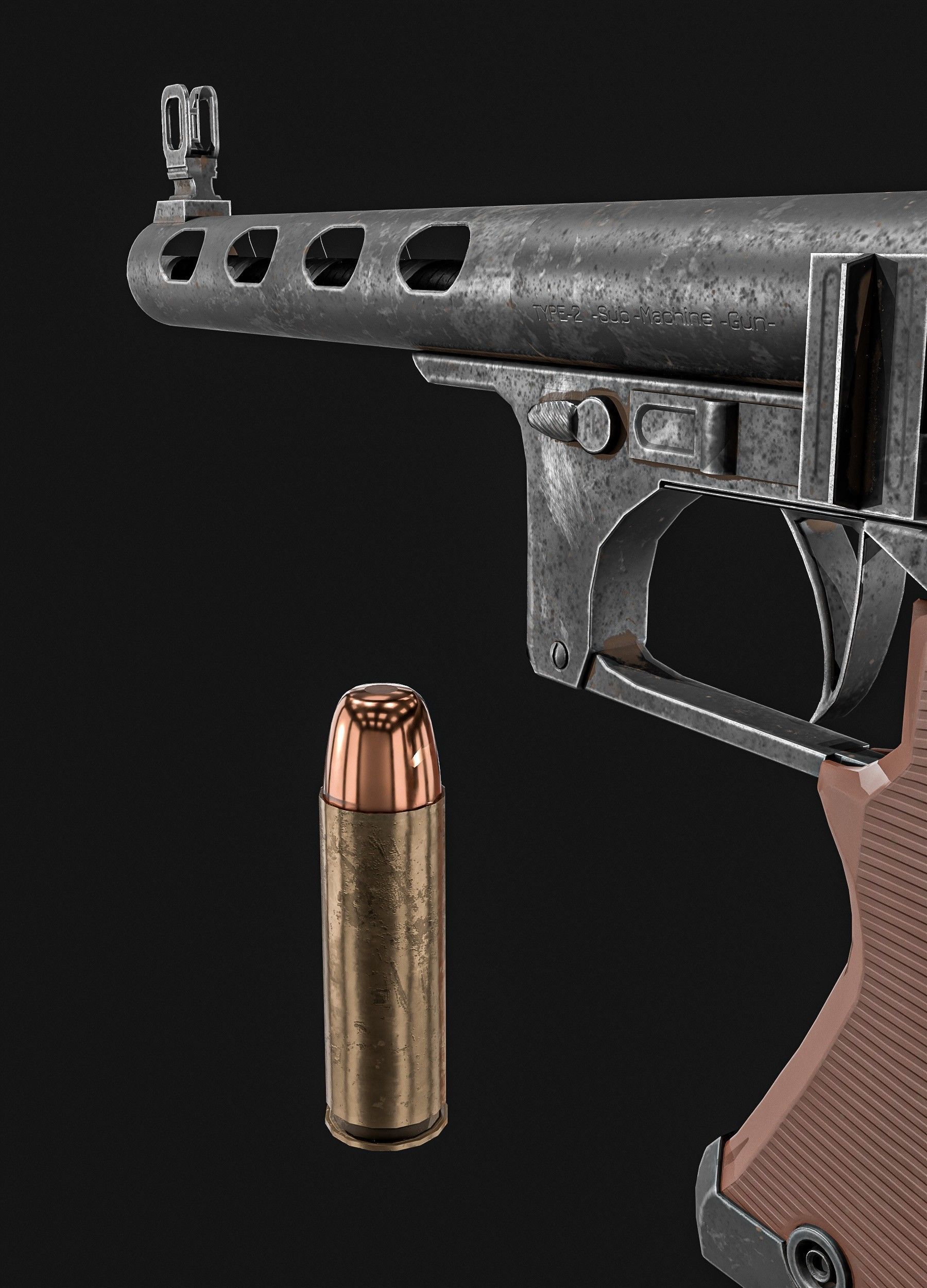 Japanese  Type 1 Nambu Sub Machine Gun  Low-poly 3D model_12