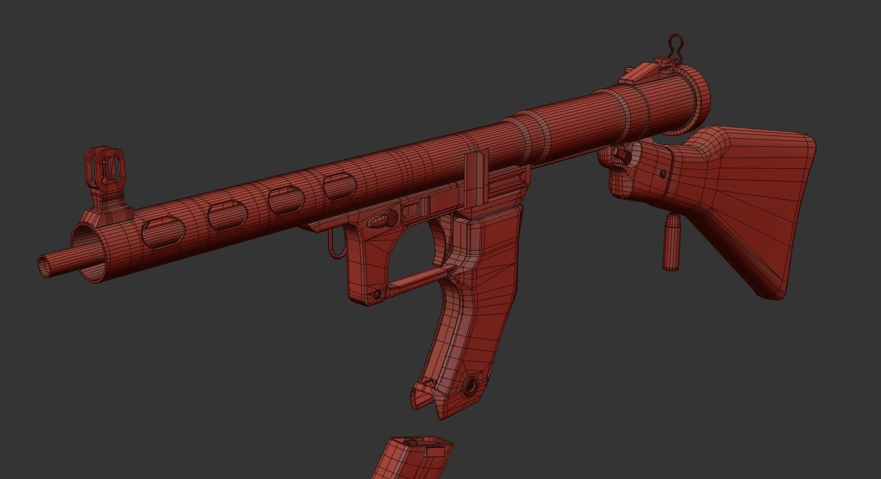 Japanese  Type 1 Nambu Sub Machine Gun  Low-poly 3D model_19
