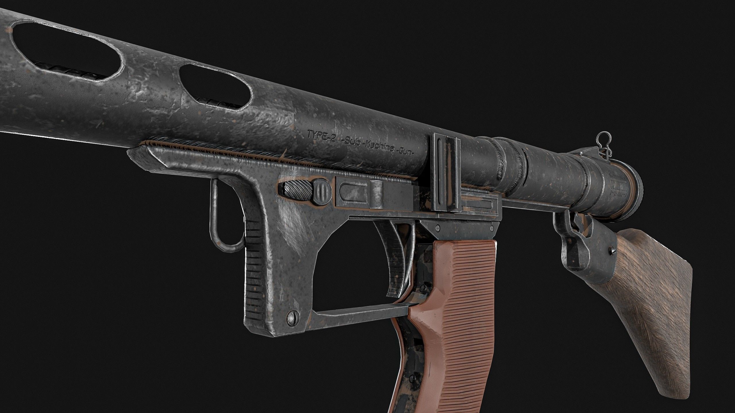 Japanese  Type 1 Nambu Sub Machine Gun  Low-poly 3D model_14