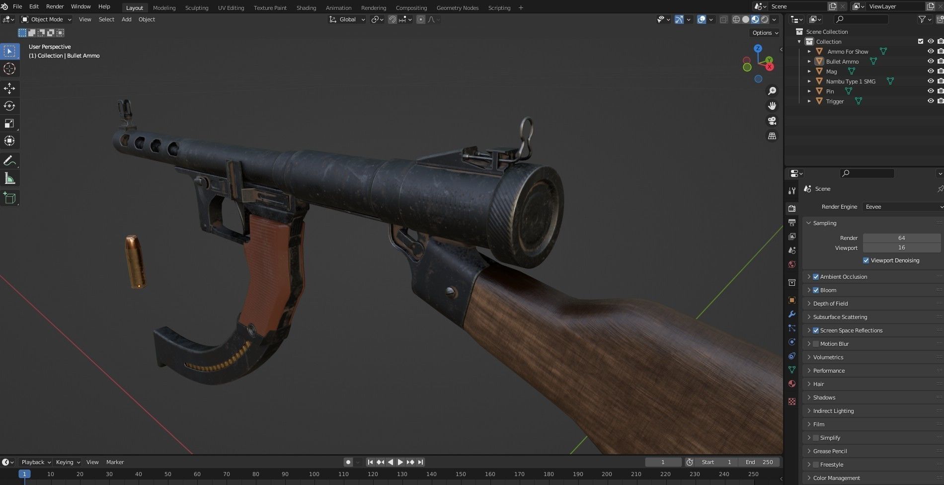Japanese  Type 1 Nambu Sub Machine Gun  Low-poly 3D model_16