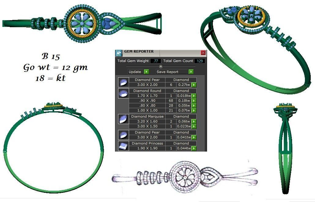 Women Bracelet 3dm STL OBJ FBX Renders details 3D print model_3