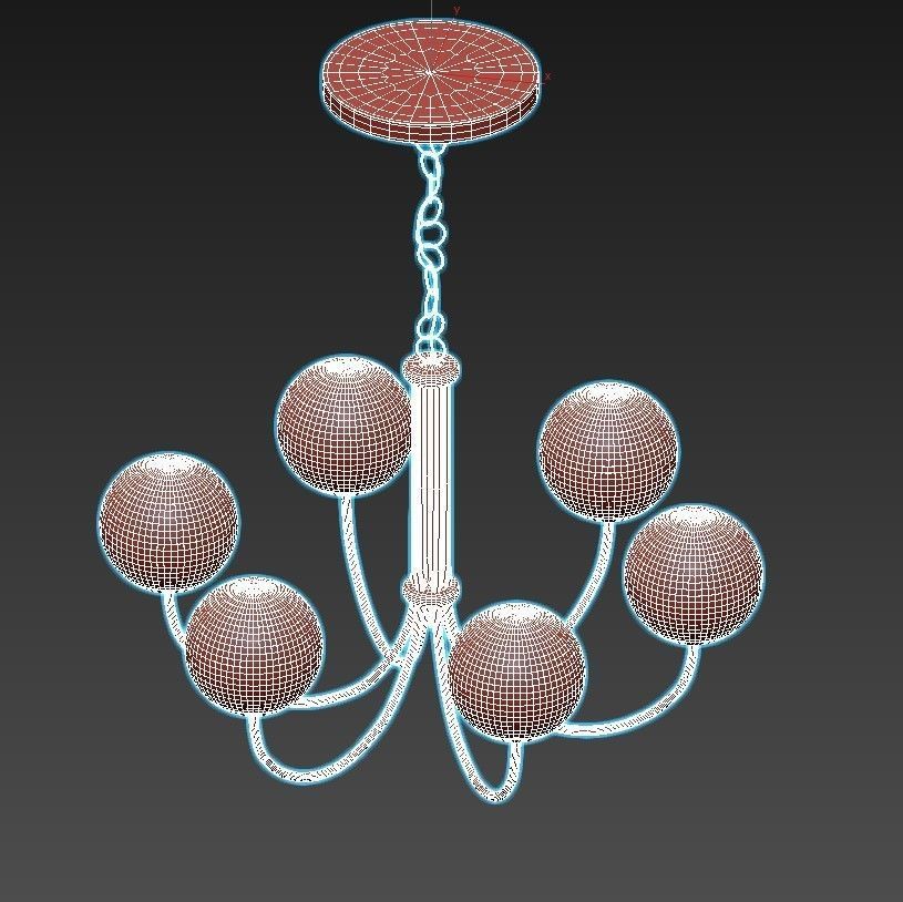 OXFORD six light chandelier in brass with glass balls 3D model_3