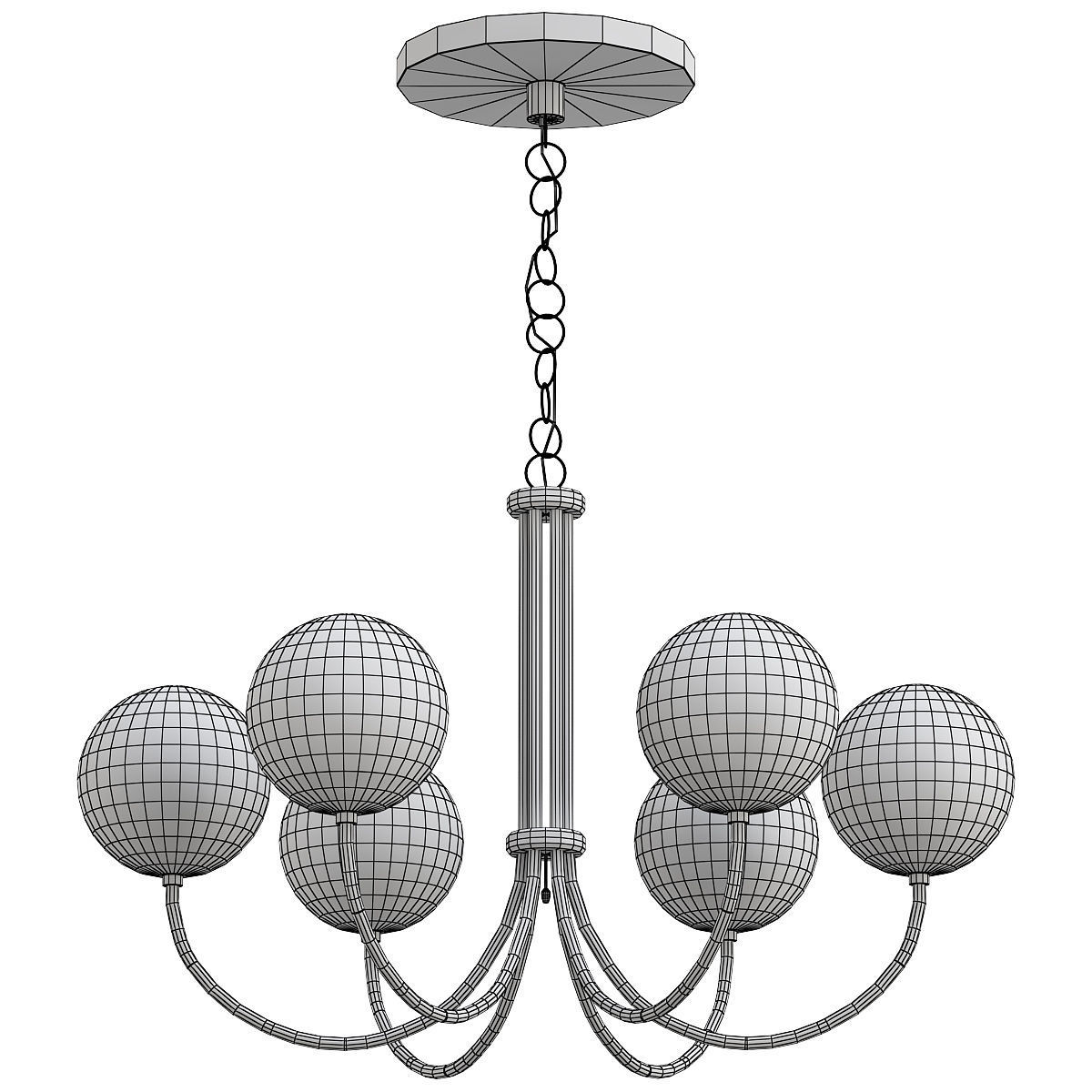 OXFORD six light chandelier in brass with glass balls 3D model_1