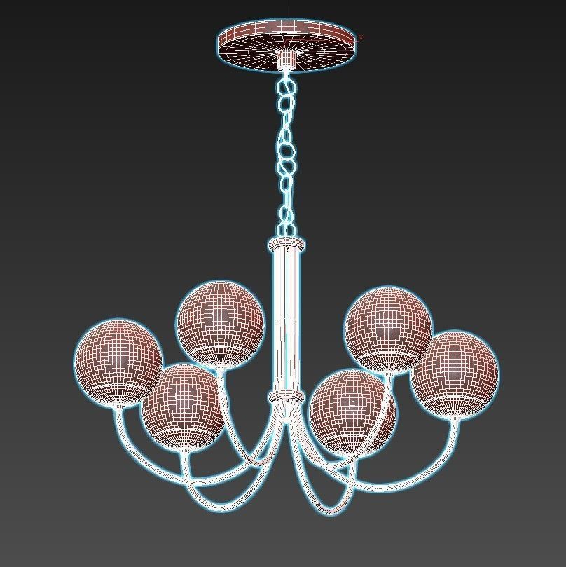 OXFORD six light chandelier in brass with glass balls 3D model_2