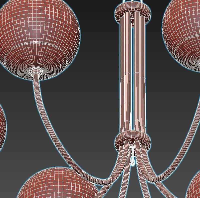 OXFORD six light chandelier in brass with glass balls 3D model_4