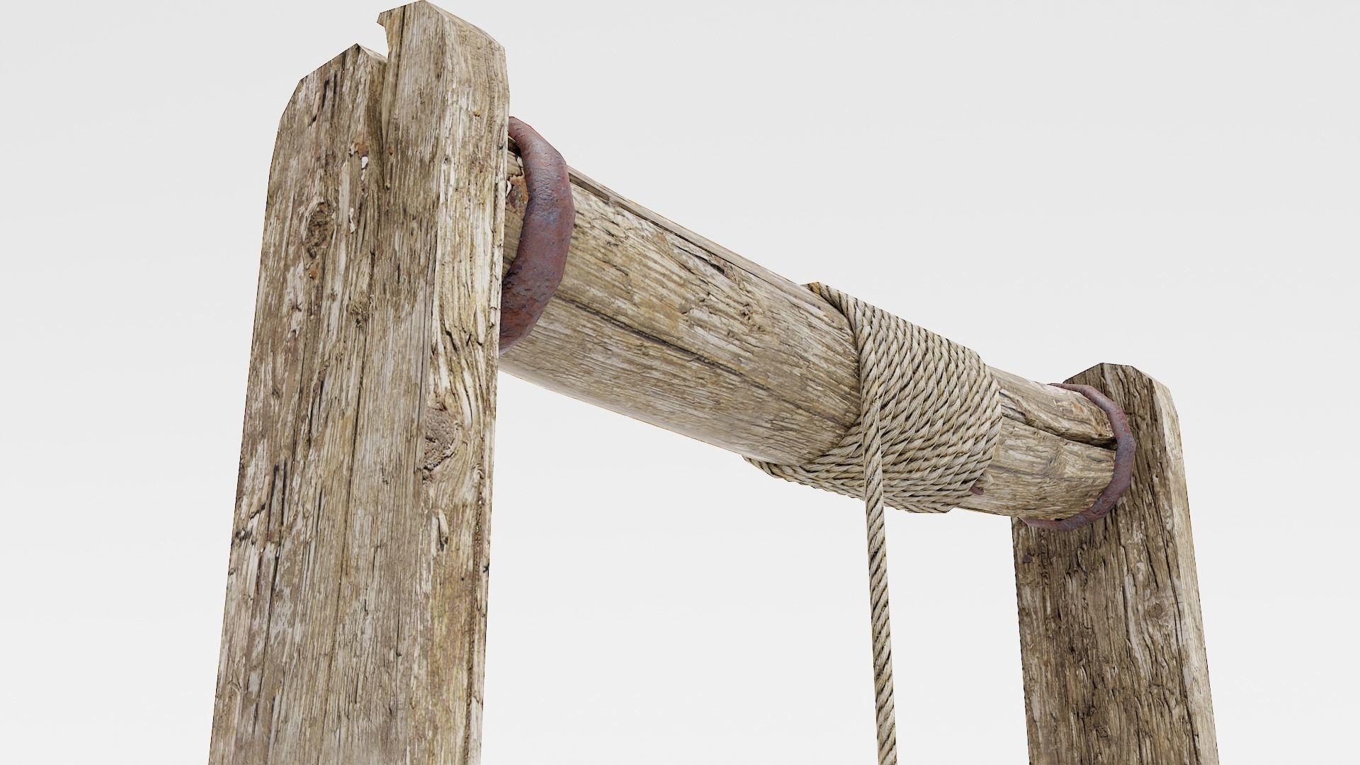 PBR old damaged wooden water well da1 Low-poly 3D model_15