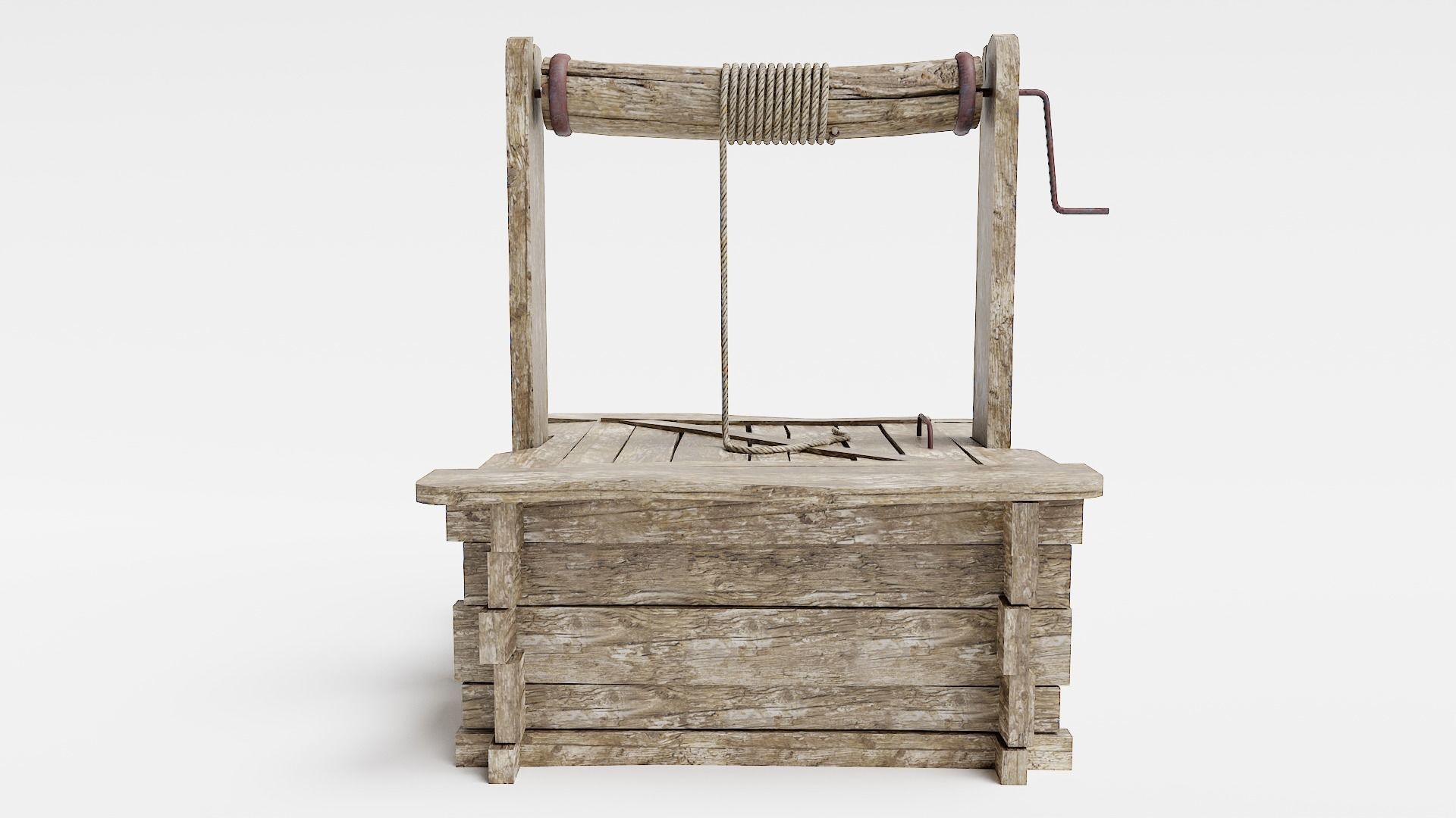 PBR old damaged wooden water well da1 Low-poly 3D model_3