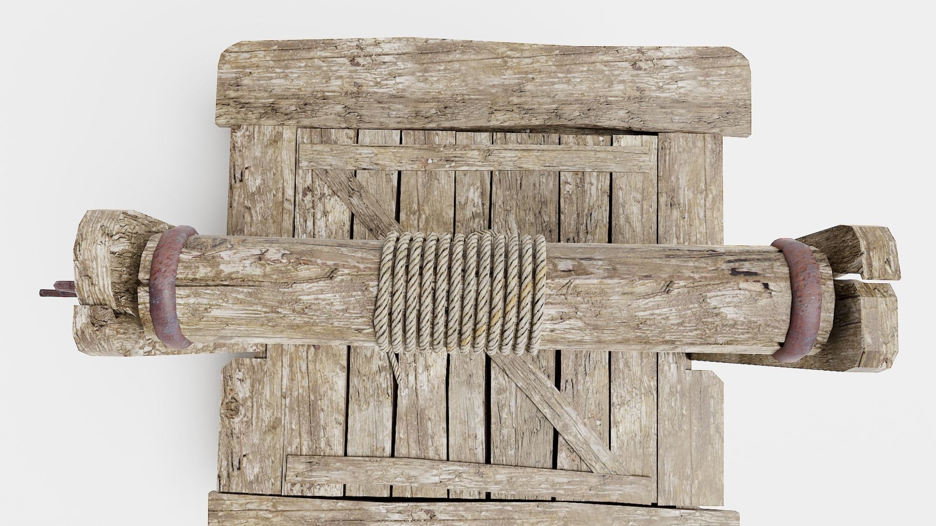 PBR old damaged wooden water well da1 Low-poly 3D model_9