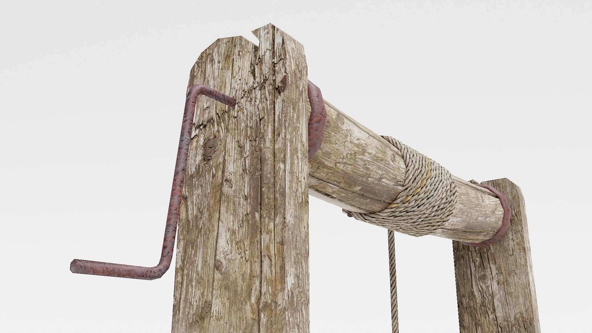 PBR old damaged wooden water well da1 Low-poly 3D model_14