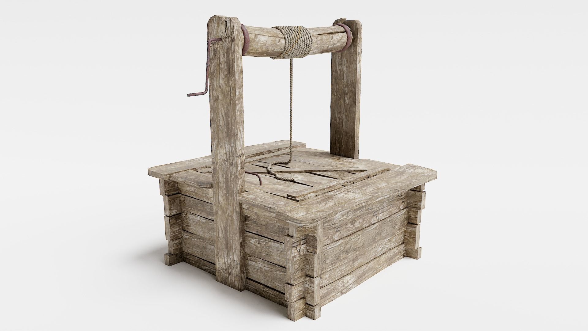 PBR old damaged wooden water well da1 Low-poly 3D model_8