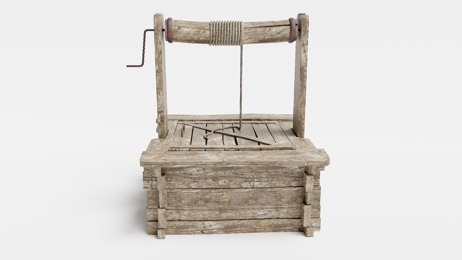 PBR old damaged wooden water well da1 Low-poly 3D model_7