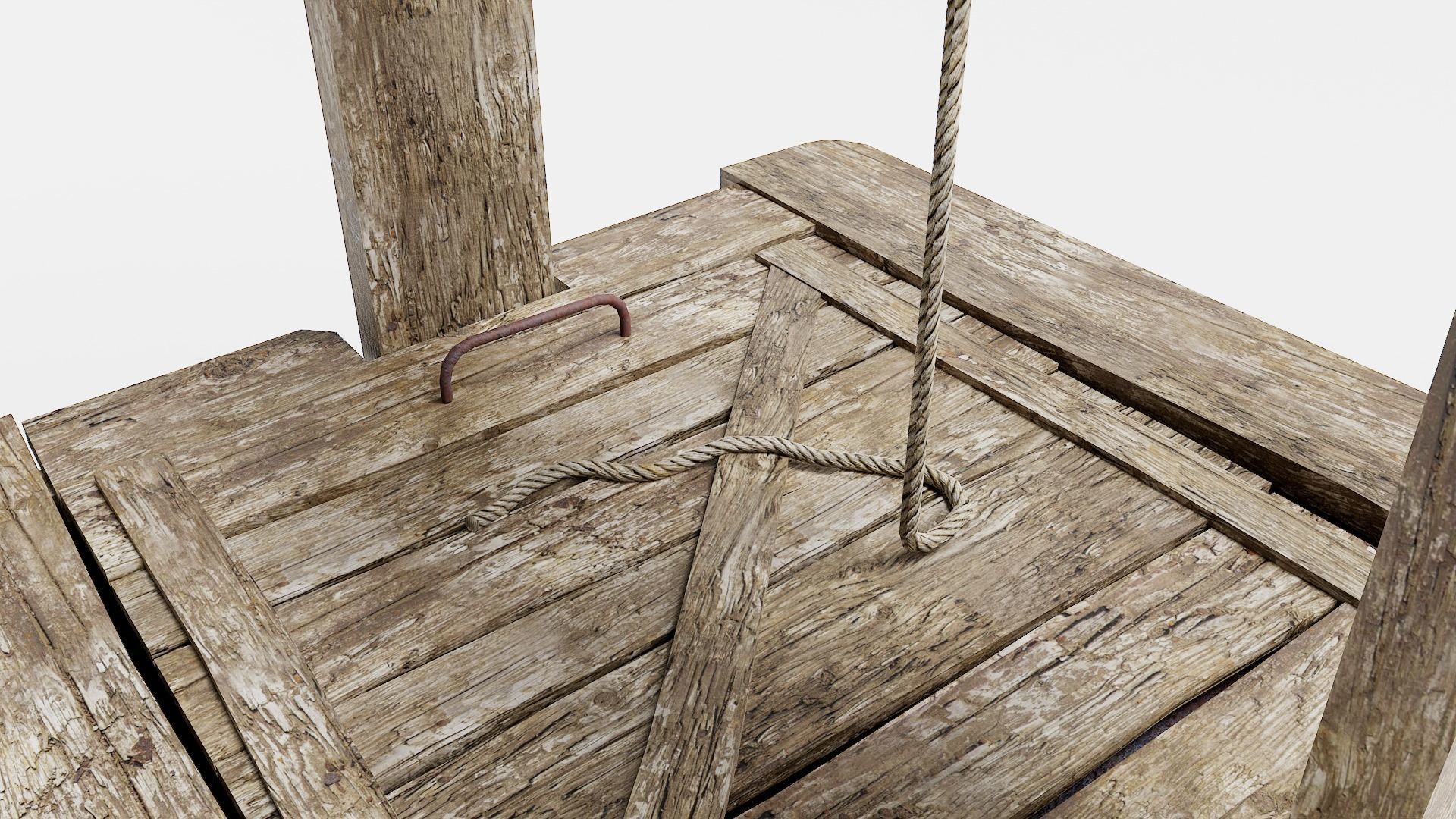 PBR old damaged wooden water well da1 Low-poly 3D model_10