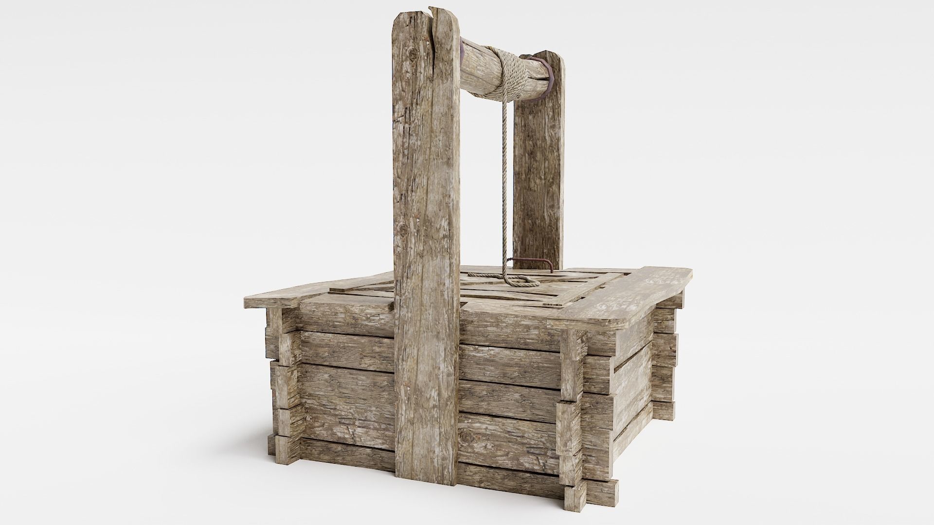 PBR old damaged wooden water well da1 Low-poly 3D model_4