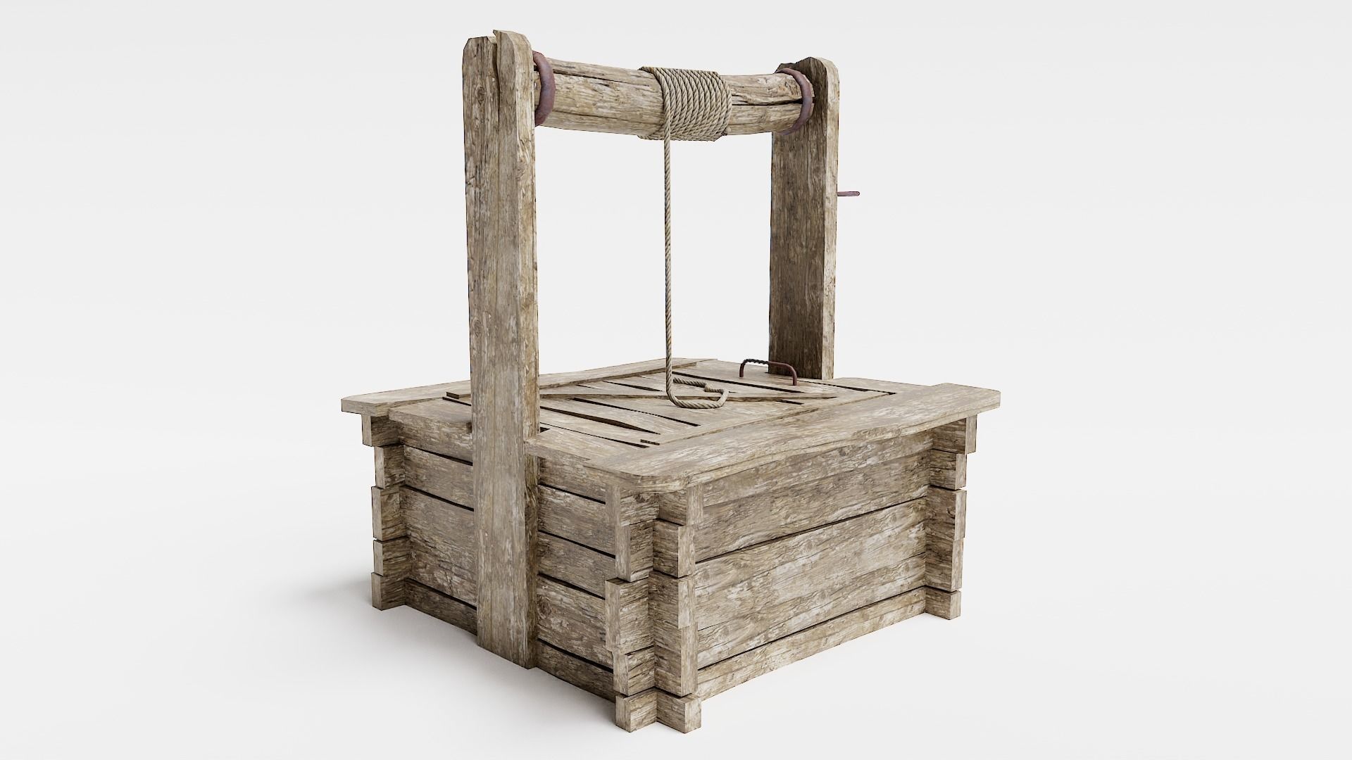 PBR old damaged wooden water well da1 Low-poly 3D model_2