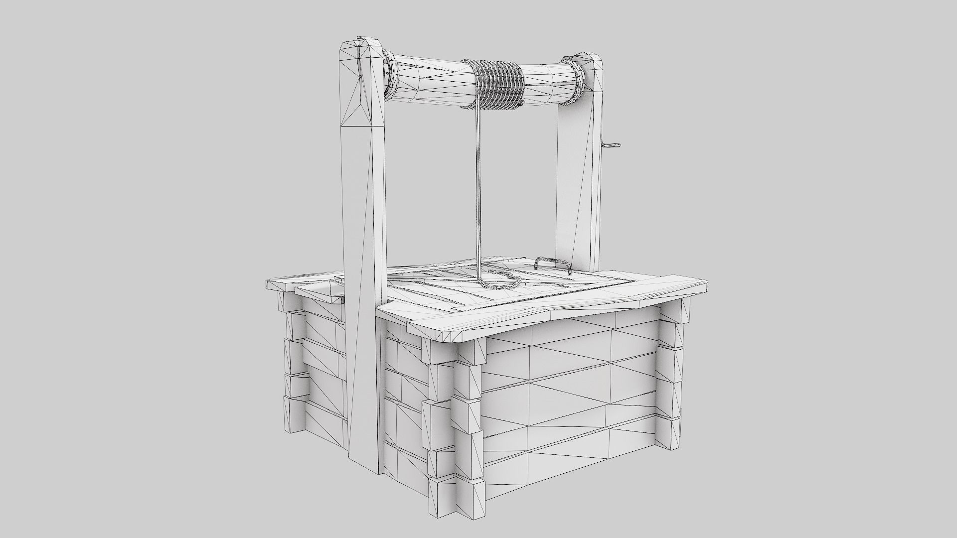 PBR old damaged wooden water well da1 Low-poly 3D model_17